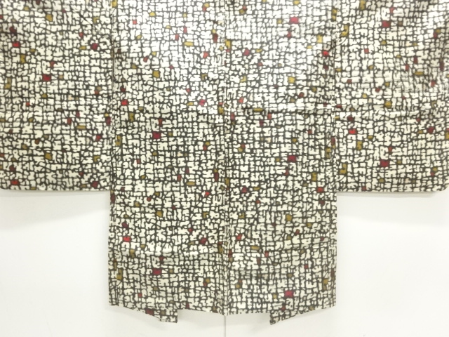 JAPANESE ANTIQUE HAORI / TAISHO ROMAN STYLE / SILK / MEISEN / WOVEN ABSTRACT